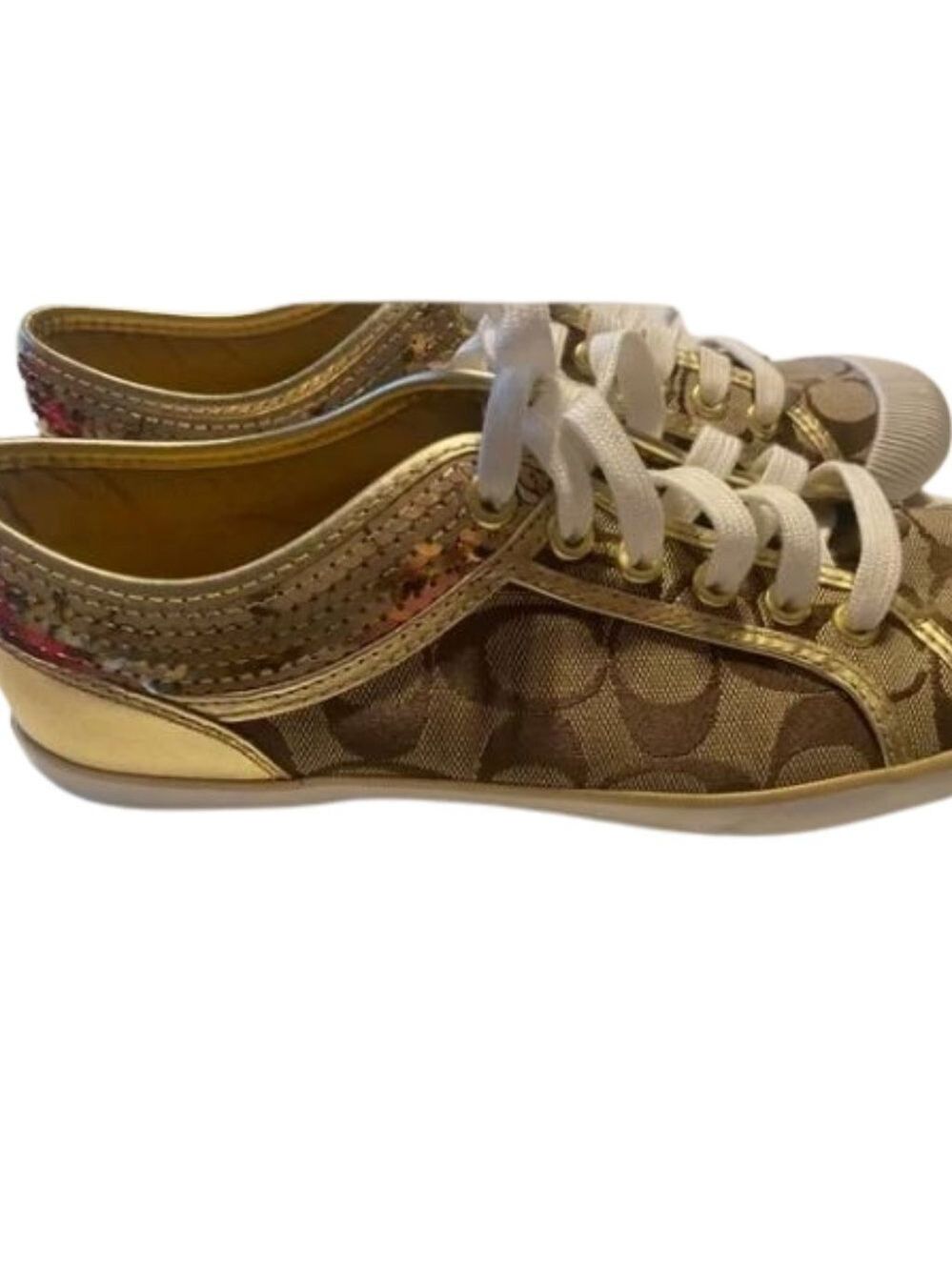 Women's Coach Zorra Gold Glitter Sequin Sneakers Leather Size‎ 8. Pre-loved.